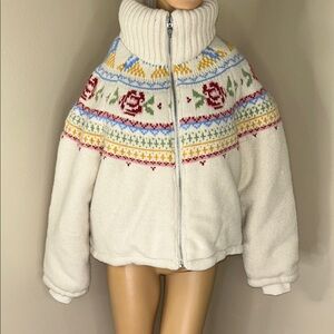 Blank NYC Cream Teddy Jacket with Multicolor Pattern